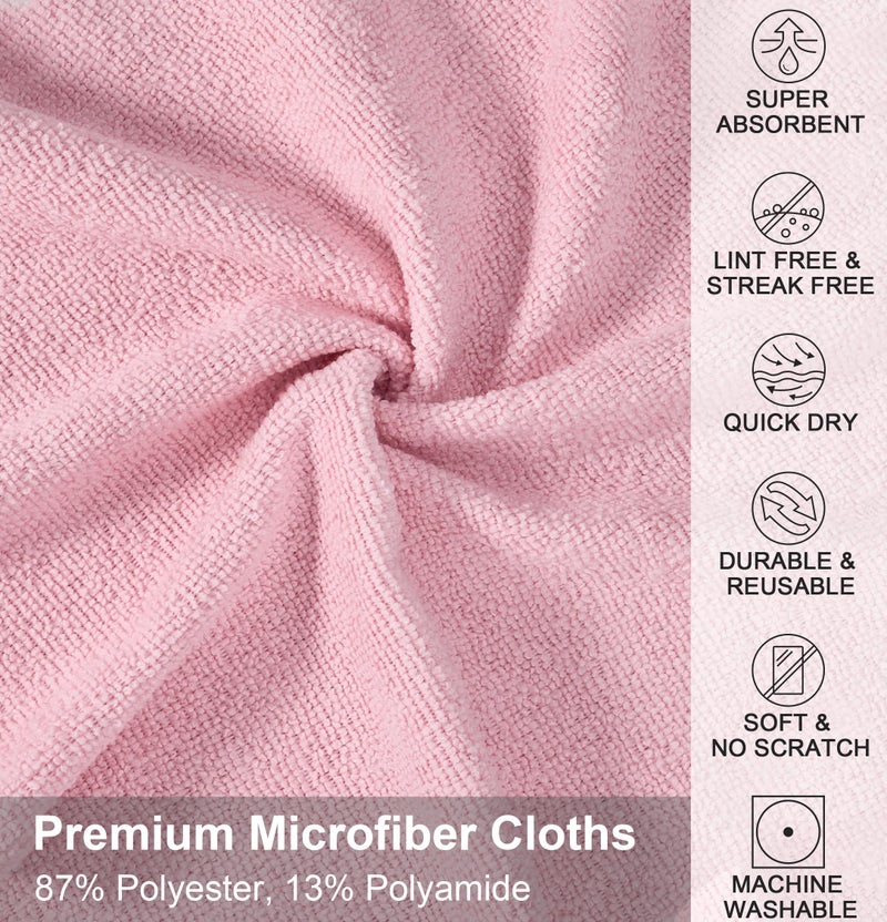 UPSTAR Microfiber Cleaning Cloth, Reusable Paper Towels Rolls, 50 Packs 12x12 inch Cleaning Rags for Washing Dishes, Kitchen, Bathroom, Car, Pink - Image 2
