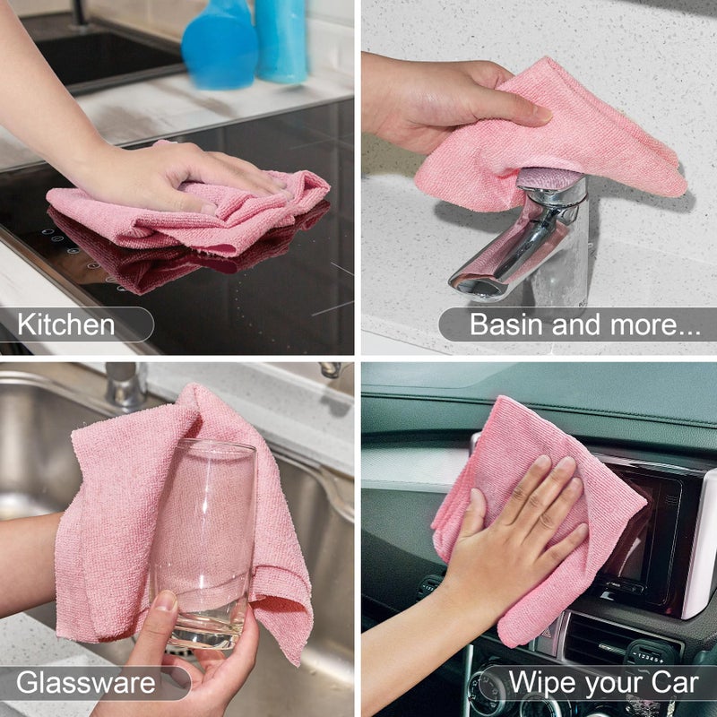 UPSTAR Microfiber Cleaning Cloth, Reusable Paper Towels Rolls, 50 Packs 12x12 inch Cleaning Rags for Washing Dishes, Kitchen, Bathroom, Car, Pink - Image 5