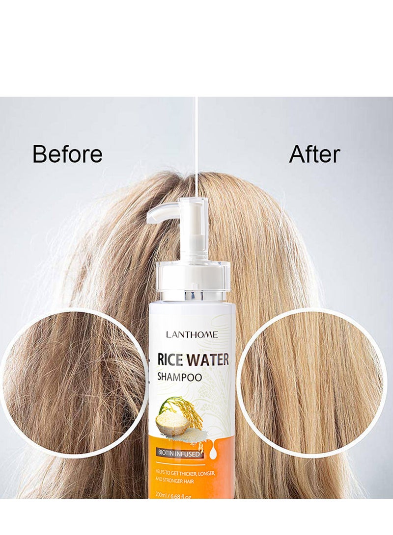Lanthome Rice Water Shampoo, Hair Regeneration Shampoo, Rice Essence Shampoo, Can Prevent Hair Loss, Nourish and Repair Damaged Hair, Thin Hair and Baldness, And Promote Hair Growth 200ml  - Image 4