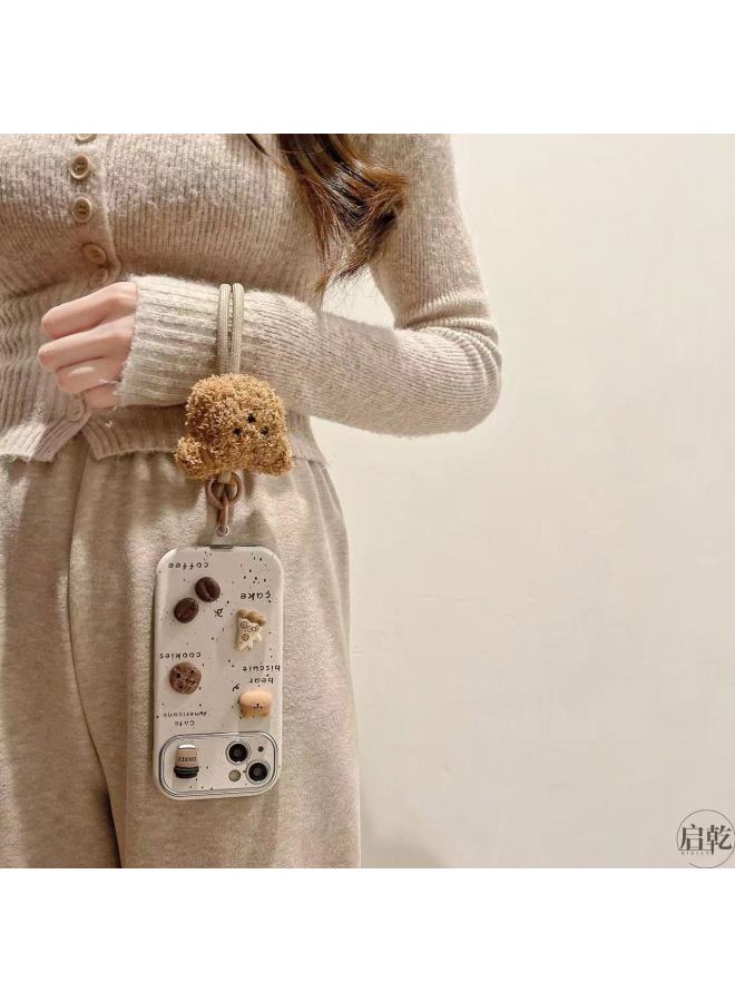 Splash Ink Three-dimensional Coffee Bear For 16ProMax For Iphone15 For Iphone 14 Mobile Phone Case 13 Hand Rope 11-Color:Window Leather-splash Ink Stereo Coffee Bear + Bear Hand Rope Han-Applicable Model:For Huawei Mate50Pro