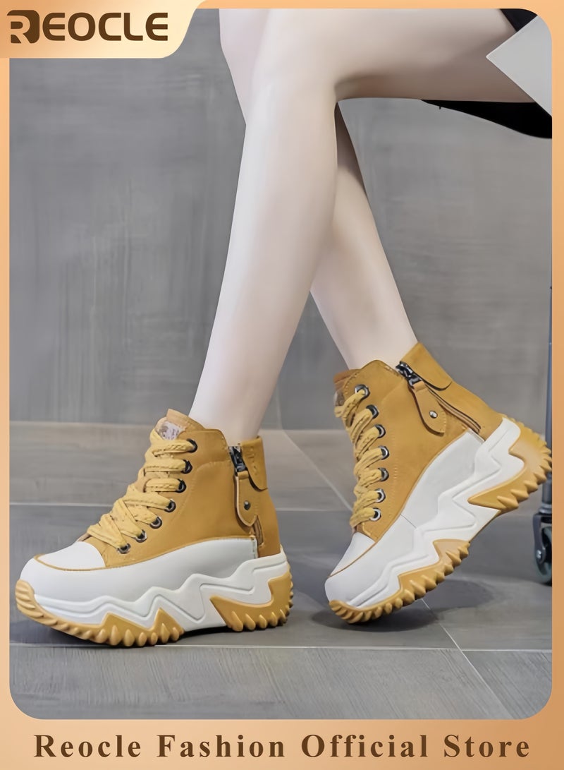 REOCLE Women's Chunky Sneakers Classic High Tops Canvas Shoes Casual Tennis Shoes Height Increasing  Shoes with Stabilizing Support - Image 1