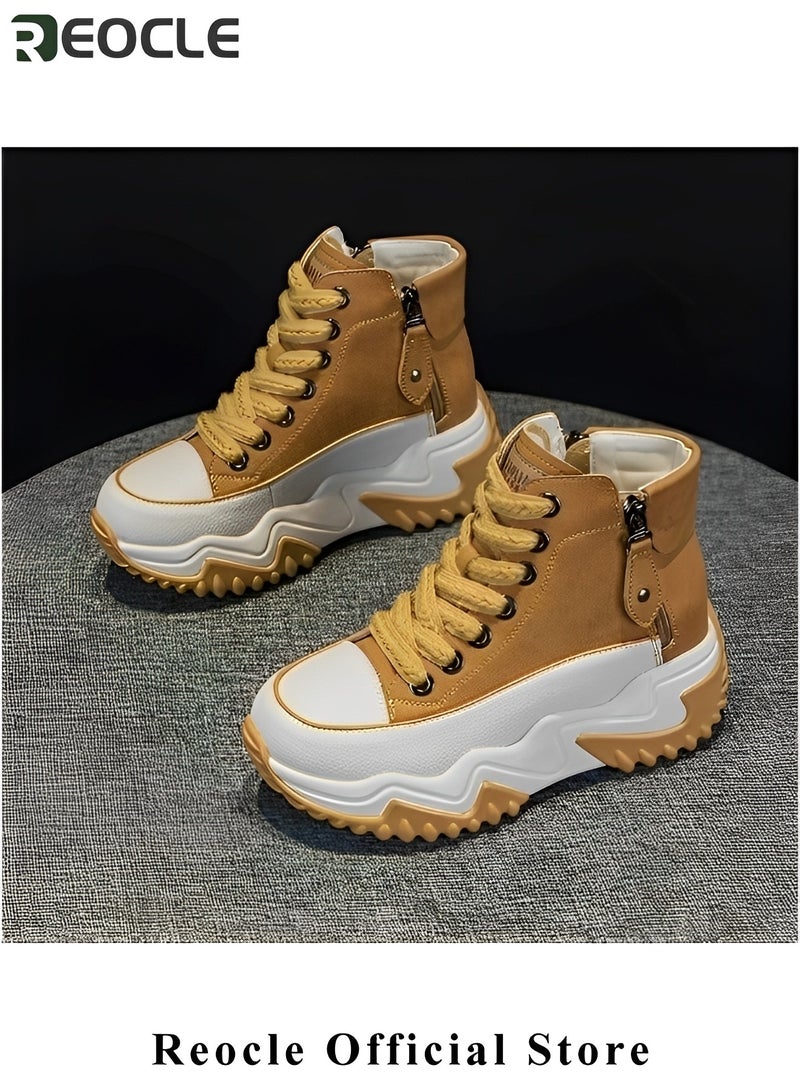 REOCLE Women's Chunky Sneakers Classic High Tops Canvas Shoes Casual Tennis Shoes Height Increasing  Shoes with Stabilizing Support - Image 4