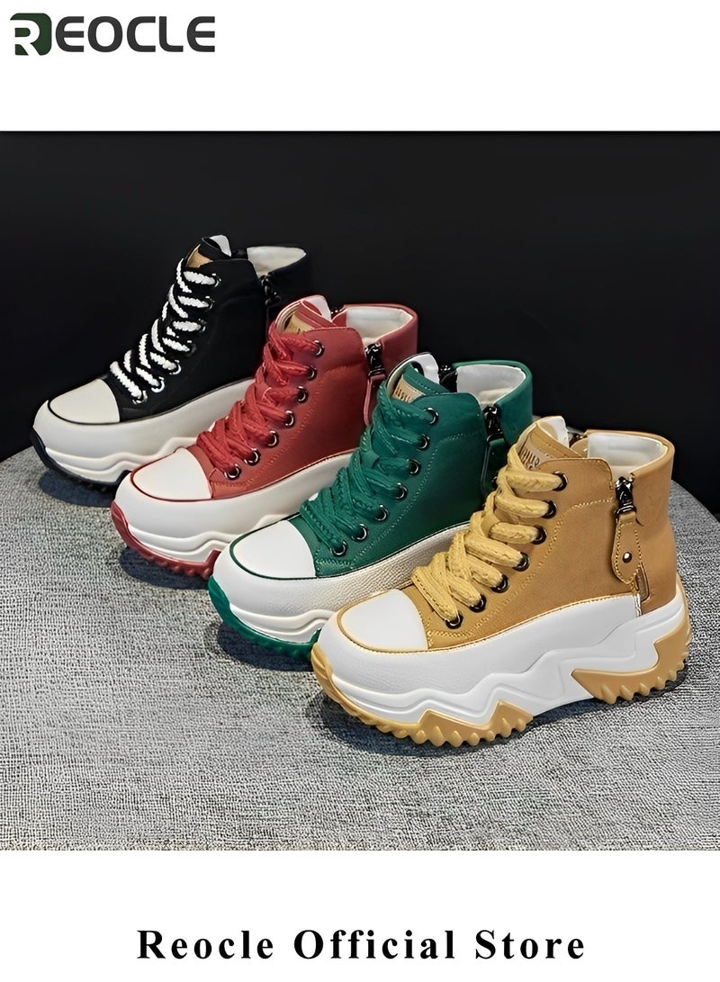 REOCLE Women's Chunky Sneakers Classic High Tops Canvas Shoes Casual Tennis Shoes Height Increasing  Shoes with Stabilizing Support - Image 5