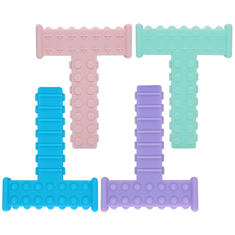 SunCore Direct Sensory Chew Tubes Toys for Autistic Children 4 Pack T Shape Oral Motor Tool for ADHD SPD Special Needs Kids Silicone Chewy Sticks Toys for Boys and Girls