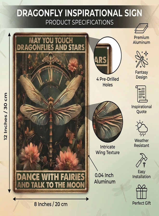 FunnySign Dragonfly Gifts Vintage Dragonfly Decor May You Touch Dragonflies And Stars Funny Tin Sign for Home Bedroom Living Room Kitchen Cafe Decor 8x12 Inch(3944) - Image 2