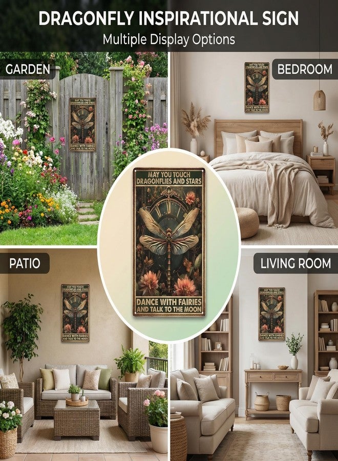 FunnySign Dragonfly Gifts Vintage Dragonfly Decor May You Touch Dragonflies And Stars Funny Tin Sign for Home Bedroom Living Room Kitchen Cafe Decor 8x12 Inch(3944) - Image 3