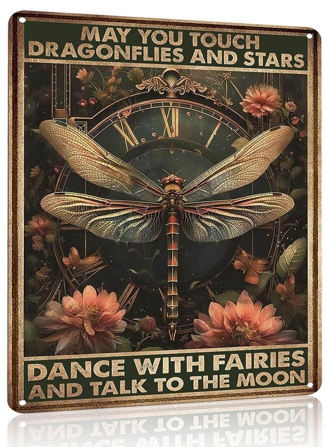 FunnySign Dragonfly Gifts Vintage Dragonfly Decor May You Touch Dragonflies And Stars Funny Tin Sign for Home Bedroom Living Room Kitchen Cafe Decor 8x12 Inch(3944) - Image 1
