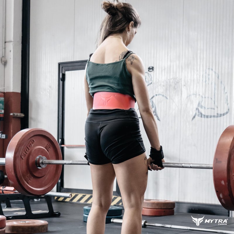 Mytra Fusion Weight Lifting Belt Women Gym Belt 7MM Thick and 4" wide 100% Real Leather Lifting Belts for Women, Ladies weightlifting belt Powerlifting Bodybuilding and Workout belt (Pink, Medium) - Image 3