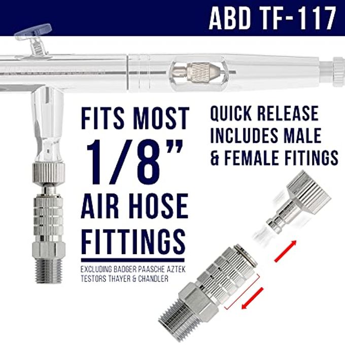 Master Airbrush Essential Accessories Kit with 6 ft. Braided Airbrush Hose, Mini Inline Filter, Quick Disconnect, Airflow Adjustment Couplers, and 3-Way Splitter Manifold 1/8" Fittings - Image 3