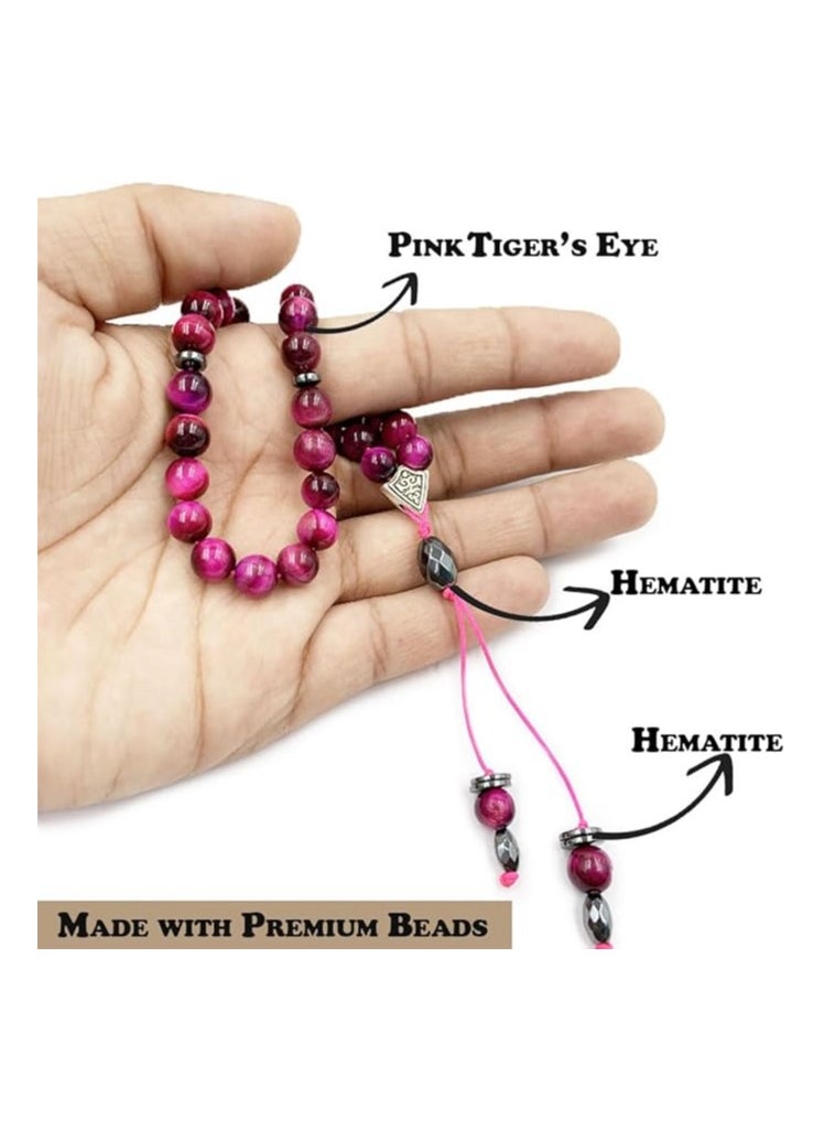 REBUY - REBUY Pink Tiger's Eye  Natural Gemstone Islamic Prayer 33 Beads Tasbih - Image 1