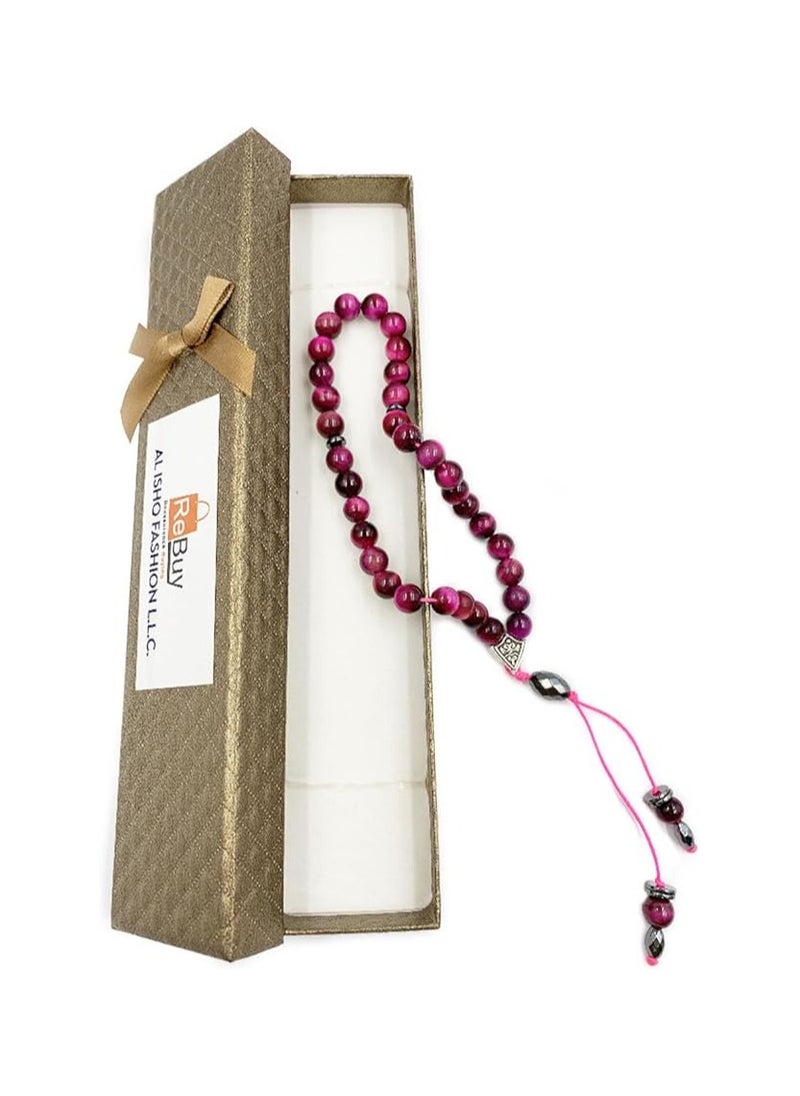 REBUY - REBUY Pink Tiger's Eye  Natural Gemstone Islamic Prayer 33 Beads Tasbih - Image 1