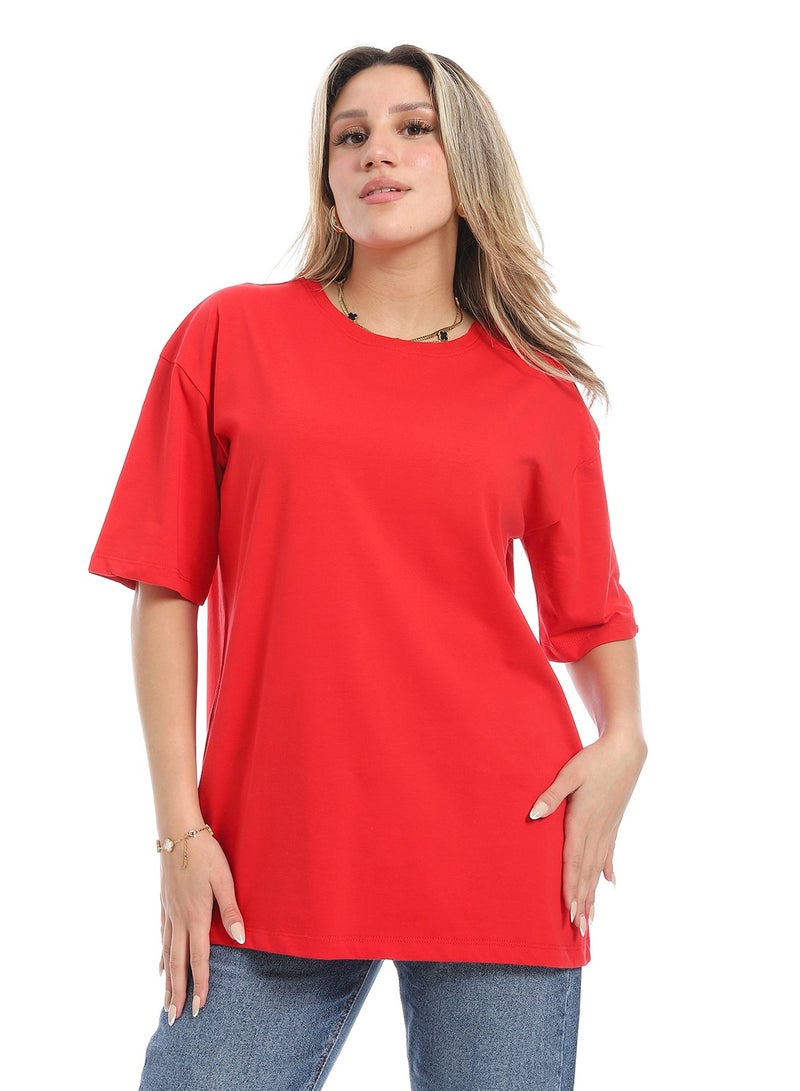 Andora Oversized Plain Cotton T-Shirt_ Red  - Image 1