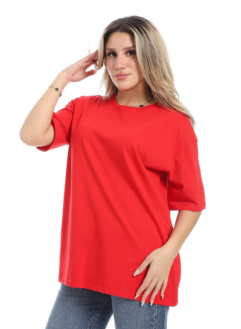 Andora Oversized Plain Cotton T-Shirt_ Red  - Image 2