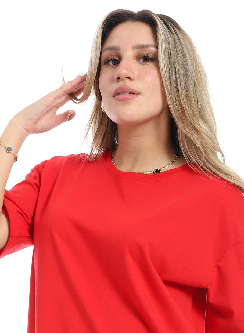 Andora Oversized Plain Cotton T-Shirt_ Red  - Image 4