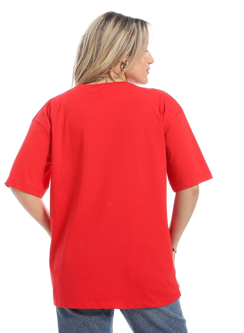 Andora Oversized Plain Cotton T-Shirt_ Red  - Image 3
