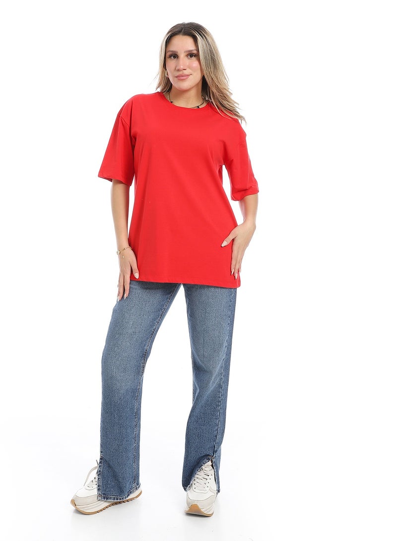 Andora Oversized Plain Cotton T-Shirt_ Red  - Image 5