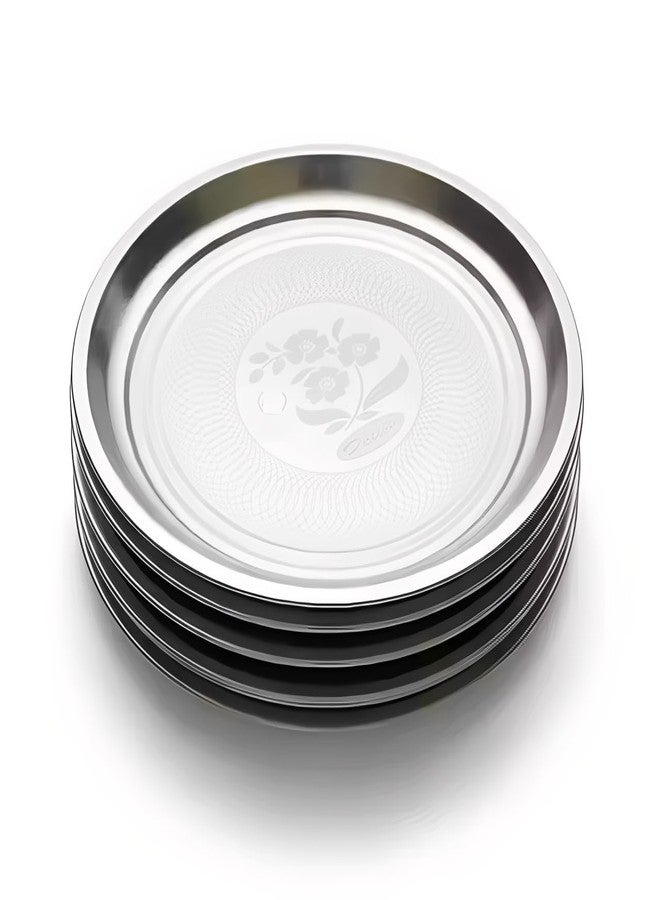 NSE Stainless Steel Laser Embossed Dinner Plate/Fancy Floral Design Serving Thali Lunch Dinner Plates (11 Inch) (3) - Image 1