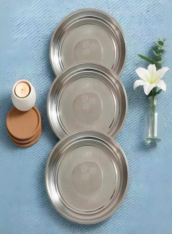 NSE Stainless Steel Laser Embossed Dinner Plate/Fancy Floral Design Serving Thali Lunch Dinner Plates (11 Inch) (3) - Image 2