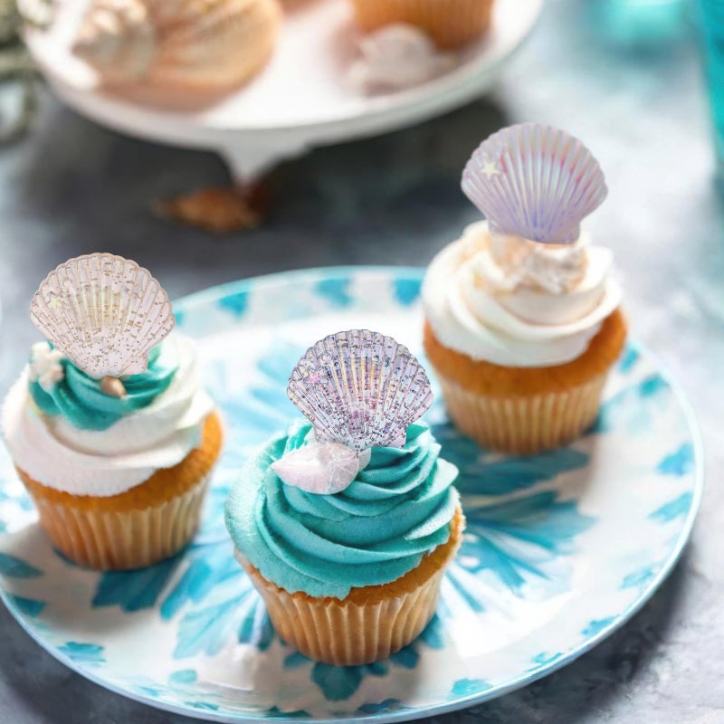 Kenning 48pcs Resin Seashell Cupcake Ring Toppers Under the Sea Cupcake Topper for seashell Theme Birthday Party Cake Decorations Baby Shower Weeding Anniversary Sea Party Supplies - Image 5