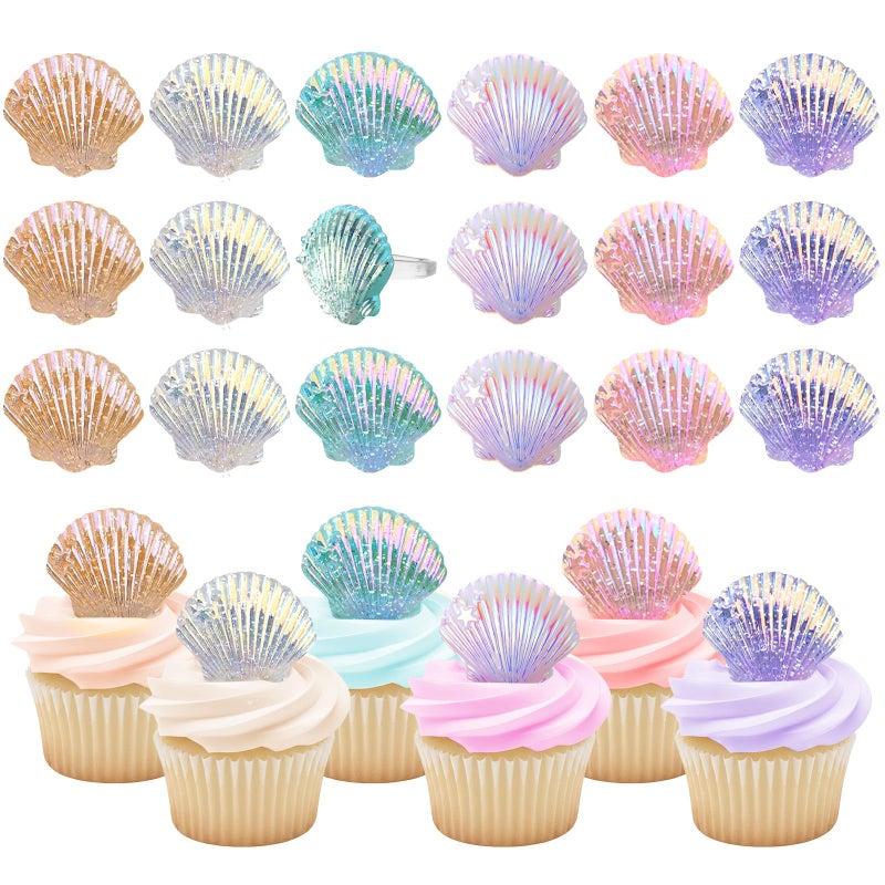 Kenning 48pcs Resin Seashell Cupcake Ring Toppers Under the Sea Cupcake Topper for seashell Theme Birthday Party Cake Decorations Baby Shower Weeding Anniversary Sea Party Supplies - Image 1