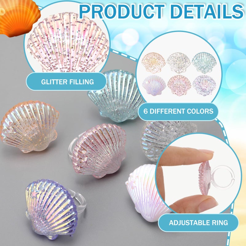 Kenning 48pcs Resin Seashell Cupcake Ring Toppers Under the Sea Cupcake Topper for seashell Theme Birthday Party Cake Decorations Baby Shower Weeding Anniversary Sea Party Supplies - Image 3