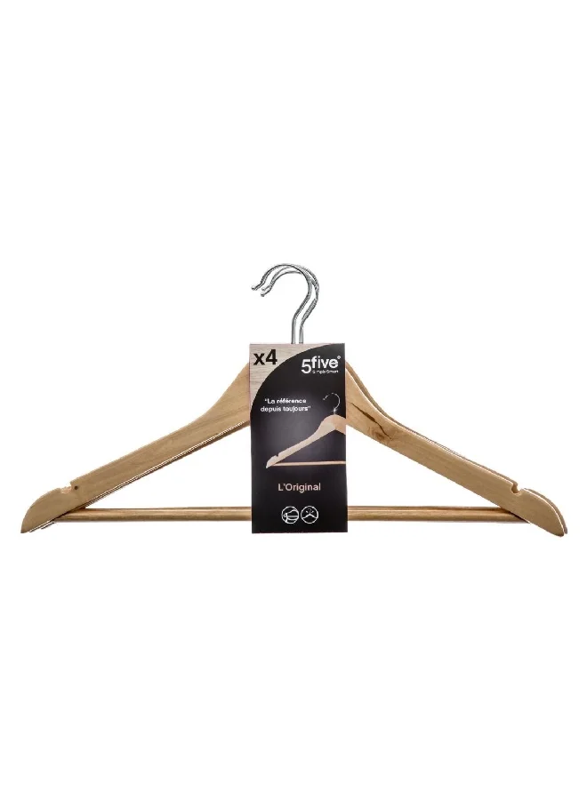 Five Simply Smart 4-Piece Durable High Quality Wooden Cloth Hanger Set Beige and Silver 22.5 x 45 x 1.2 cm 151504