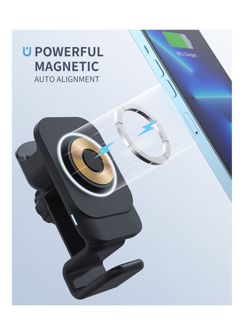 SYOSI - Car Charger, 3 in 1 Wireless Magnetic Charger Car Mount, Fit for Compatible iPhones, Samsung Phones, Apple Watch, AirPods, Fast Charging Car Dock, 360 Rotation, Dashboard or Air Vent Attachment - Image 1