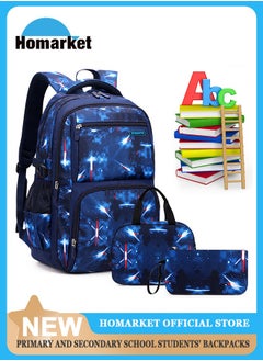 3PCS Backpacks  Set for Primary Junior School Backpack with Lunch Box Pencil Case Large Galaxy-print Durable Bookbags Lightweight Travel Backpack Set for Boys Girls