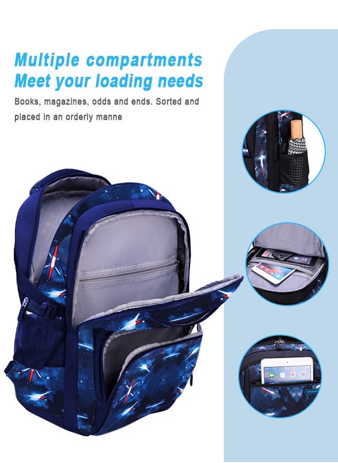 HomarKet - 3PCS Backpacks  Set for Primary Junior School Backpack with Lunch Box Pencil Case Large Galaxy-print Durable Bookbags Lightweight Travel Backpack Set for Boys Girls - Image 1