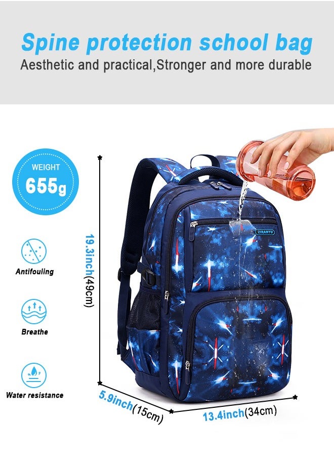 HomarKet - 3PCS Backpacks  Set for Primary Junior School Backpack with Lunch Box Pencil Case Large Galaxy-print Durable Bookbags Lightweight Travel Backpack Set for Boys Girls - Image 1