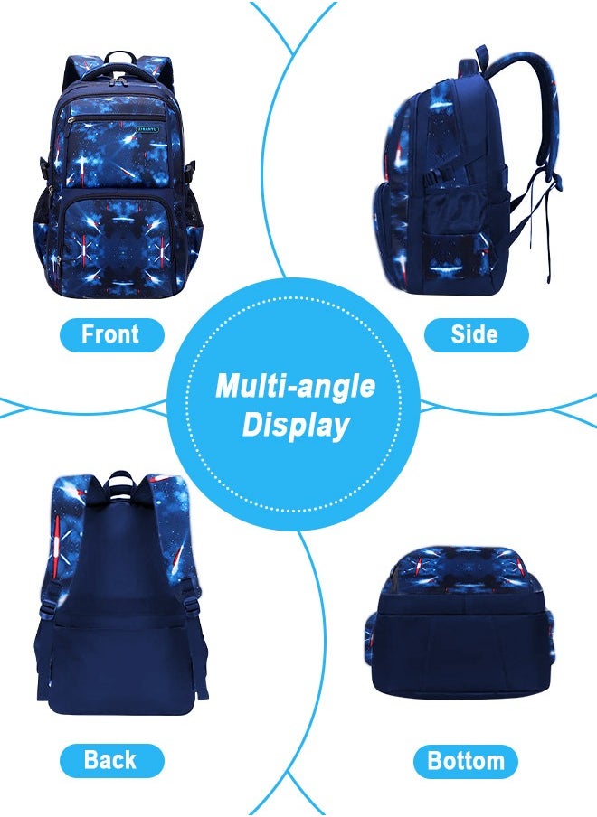 HomarKet - 3PCS Backpacks  Set for Primary Junior School Backpack with Lunch Box Pencil Case Large Galaxy-print Durable Bookbags Lightweight Travel Backpack Set for Boys Girls - Image 1