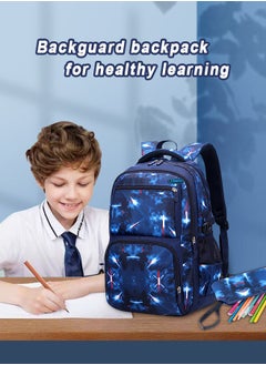 HomarKet 3PCS Backpacks  Set for Primary Junior School Backpack with Lunch Box Pencil Case Large Galaxy-print Durable Bookbags Lightweight Travel Backpack Set for Boys Girls  - Image 5