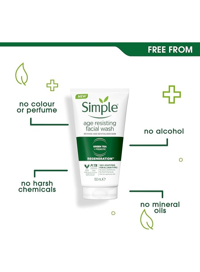 Simple Regeneration Age Resisting Facial Wash with Green Tea and Prebiotic Cleanser - 150 ml - Image 4