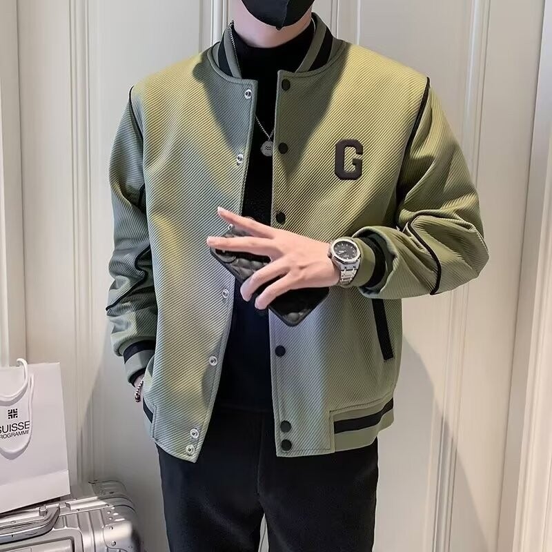 Mens Coat Spring and Autumn 2024 New Fashion Slim Jacket Youth European Station Mens Fashion Brand Short Coat Green - Image 1