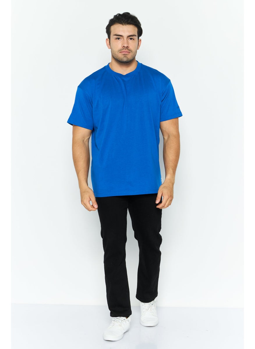 ESPRIT Men Crew Neck Short Sleeves Plain T-Shirt, Blue  - Image 2