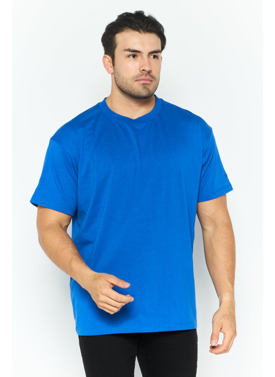 ESPRIT Men Crew Neck Short Sleeves Plain T-Shirt, Blue  - Image 1