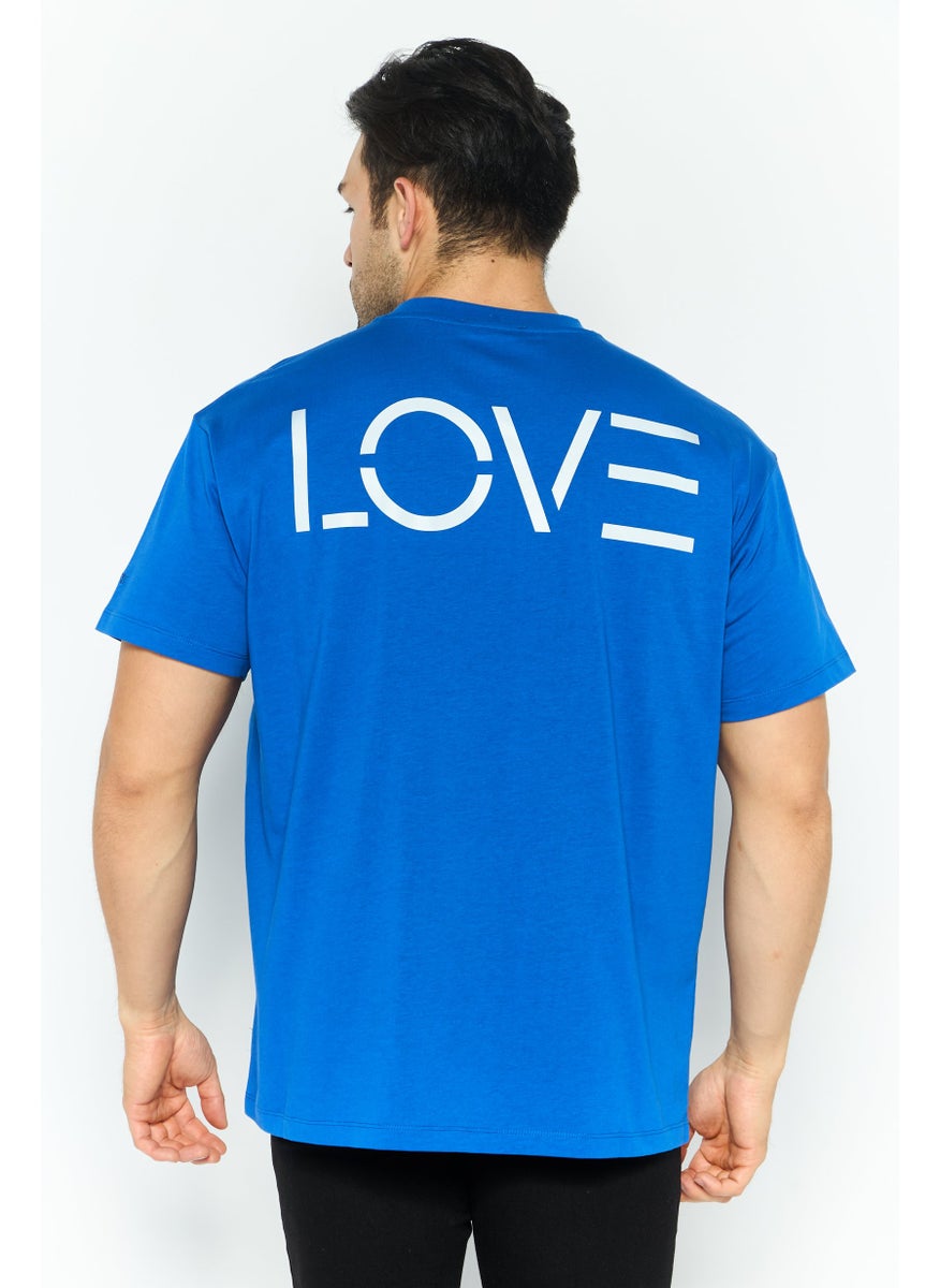 ESPRIT Men Crew Neck Short Sleeves Plain T-Shirt, Blue  - Image 4