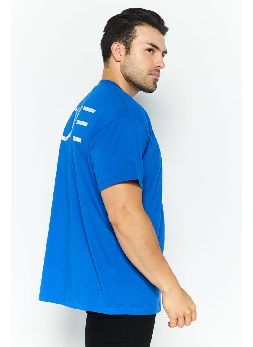 ESPRIT Men Crew Neck Short Sleeves Plain T-Shirt, Blue  - Image 3