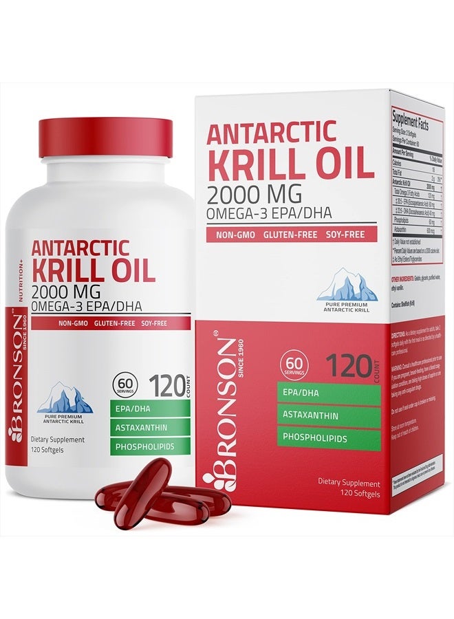 Bronson Antarctic Krill Oil 2000 mg with Omega-3s EPA, DHA, Astaxanthin and Phospholipids 120 Softgels (60 Servings)  - Image 1