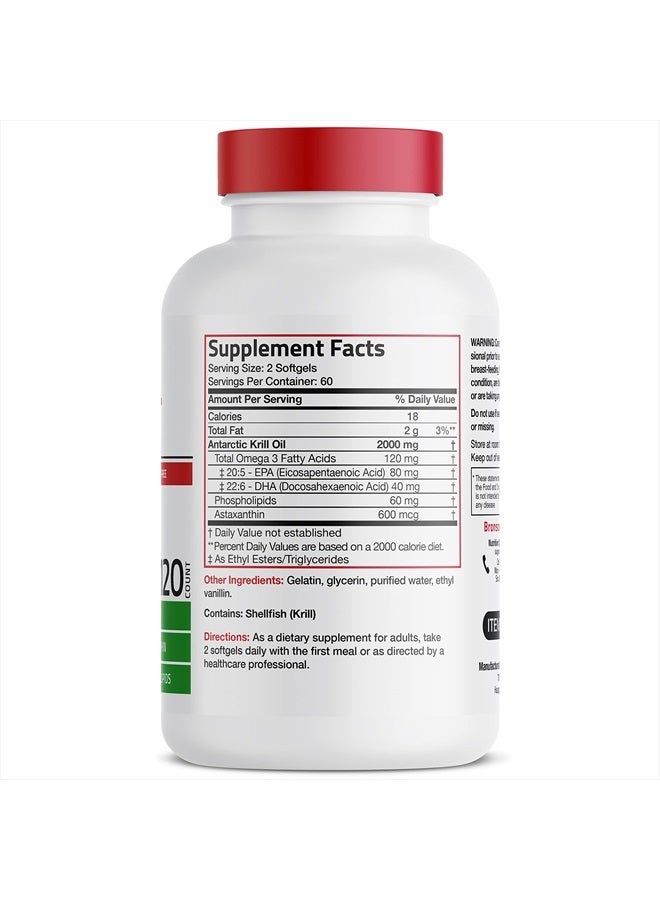 Bronson Antarctic Krill Oil 2000 mg with Omega-3s EPA, DHA, Astaxanthin and Phospholipids 120 Softgels (60 Servings)  - Image 2