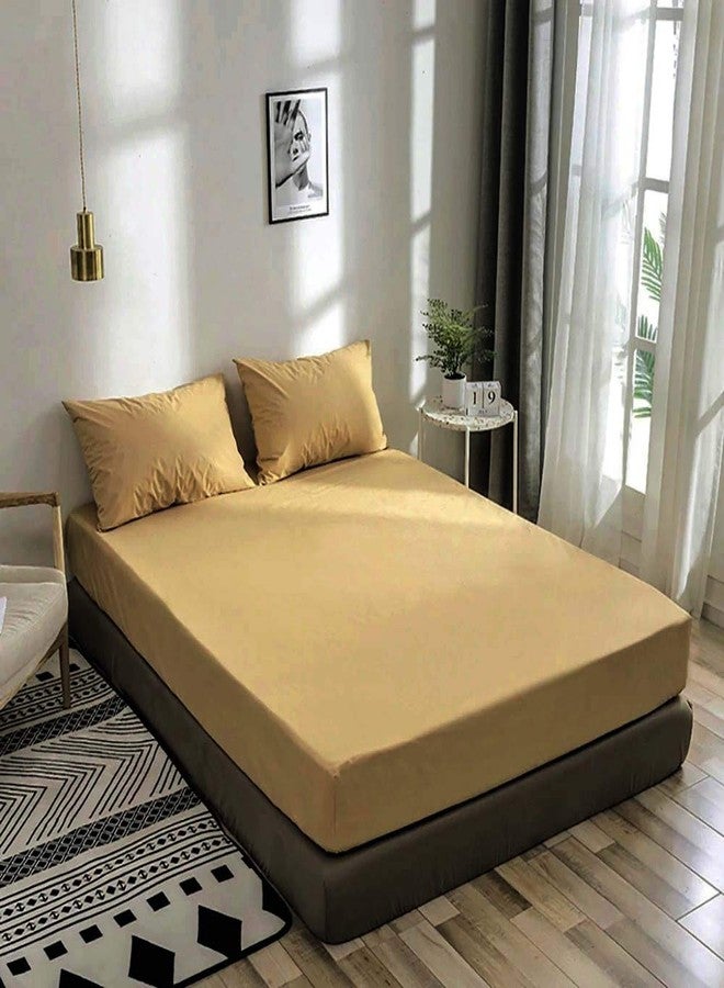 OPTRA - Solid Color 100% Soft and Premium 1 Double Bedsheet with 2 Pillow Covers Size 230 cm x 228 cm, Beige - Image 1