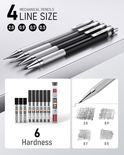 Nicpro 38PCS Art Mechanical Pencils Set in Leather Case 3 PCS Metal Drafting Pencil 05 07 09 mm 5 PCS 2mm Lead Holder 6B 4B 2B HB 2H 4H Colors For Sketching Drawing With 20 Tube Lead Refills - Image 3