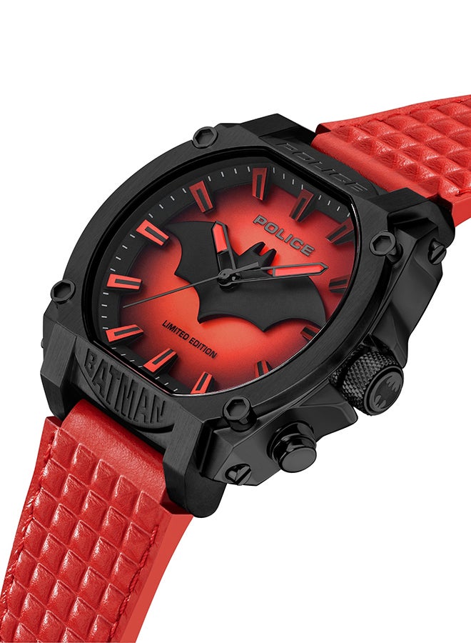 POLICE Men Limited Edition Forever Batman Red Dial & Red Genuine Leather Strap Men's Watch - Image 3