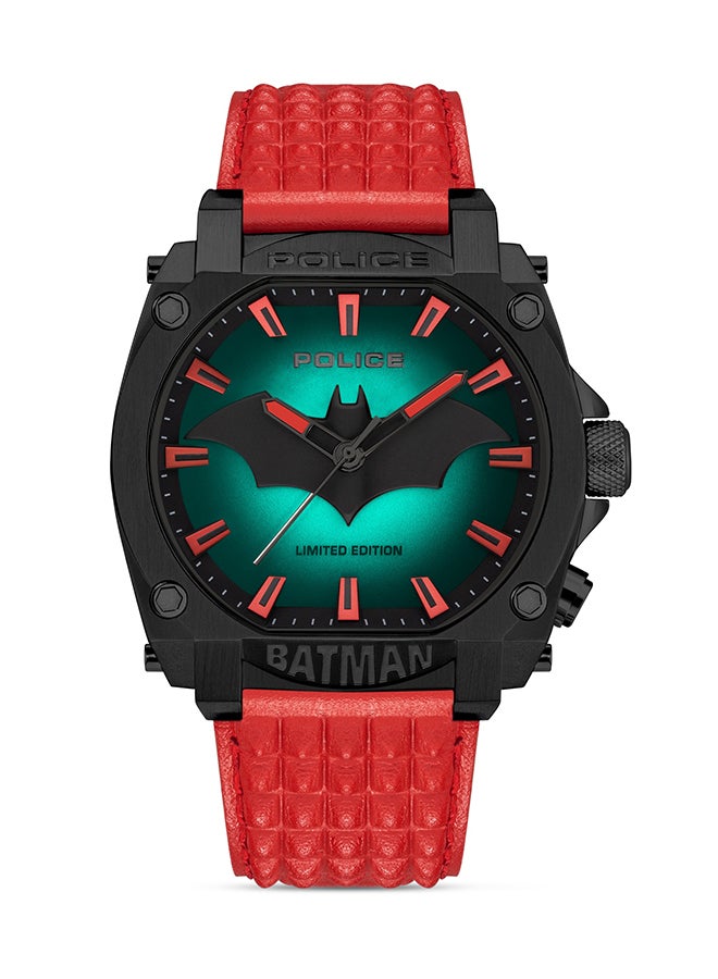 POLICE Men Limited Edition Forever Batman Red Dial & Red Genuine Leather Strap Men's Watch - Image 2