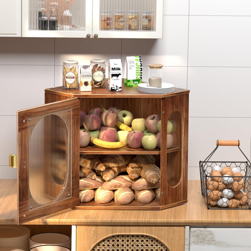 TQQDCI Corner Bread Box for Kitchen Countertop, Large Wooden Bread Box, Double Layer Bread Storage Bin, Vintage Breadbox for Homemade Bread, Farmhouse Kitchen Organizer with Acrylic Window - Image 3