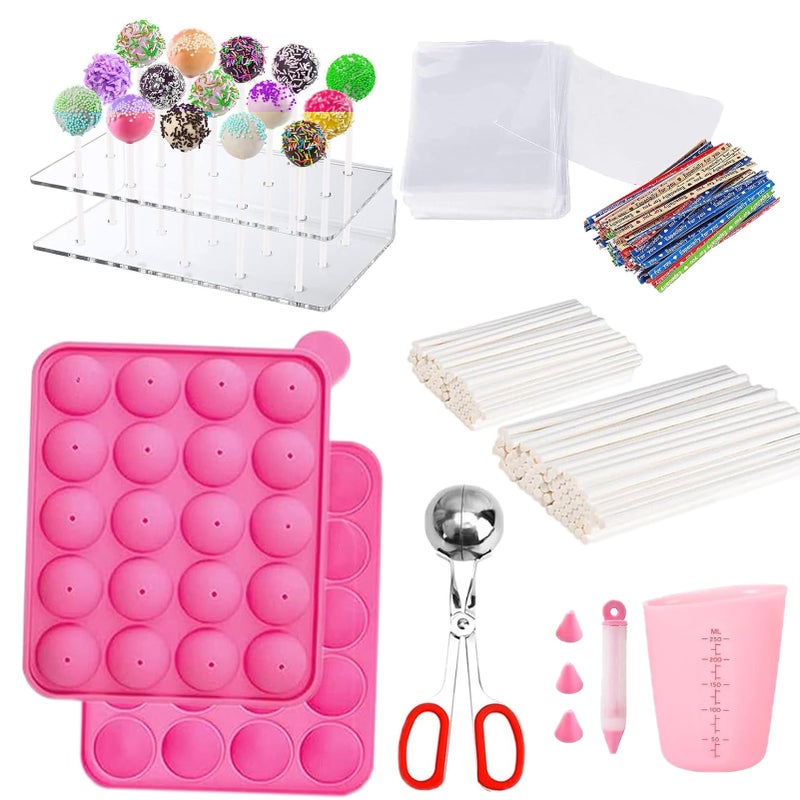 YIICUZP 605Pcs Cake Pop Kit Silicone Lollipop Molds Including Lollipop Sticks Measuring Cup Treat Bags Twist Ties Decorating Pen Round Mold Meat Baller With Handles Lollipop  Candy Display Stand Holder - Image 1