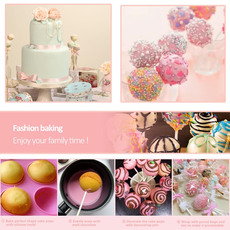 YIICUZP 605Pcs Cake Pop Kit Silicone Lollipop Molds Including Lollipop Sticks Measuring Cup Treat Bags Twist Ties Decorating Pen Round Mold Meat Baller With Handles Lollipop  Candy Display Stand Holder - Image 5
