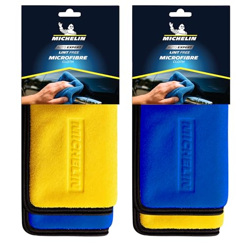 MICHELIN 500 GSM Pack of 4 (40x40 cm) Microfiber Cleaning Cloth for Car Double Sided, Super Absorbent, Lint-Free & Scratch-Free, Durable Ultra-Plush Cleaning Towel for Car, Bike & Glass - Image 1