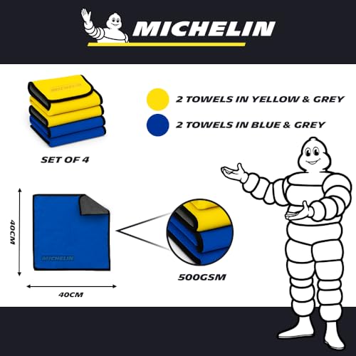 MICHELIN 500 GSM Pack of 4 (40x40 cm) Microfiber Cleaning Cloth for Car Double Sided, Super Absorbent, Lint-Free & Scratch-Free, Durable Ultra-Plush Cleaning Towel for Car, Bike & Glass - Image 2