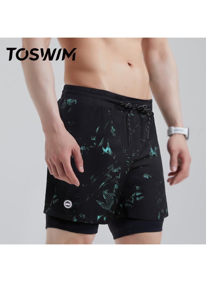 Loquat TOSWIM Men's Swimming Trunks Beach Pants Can Be Launched Loose Anti-embarrassment Sun Protection Quick-drying Surfing Hot Spring Pants 2023-Color:Green Sea Area- - Image 1